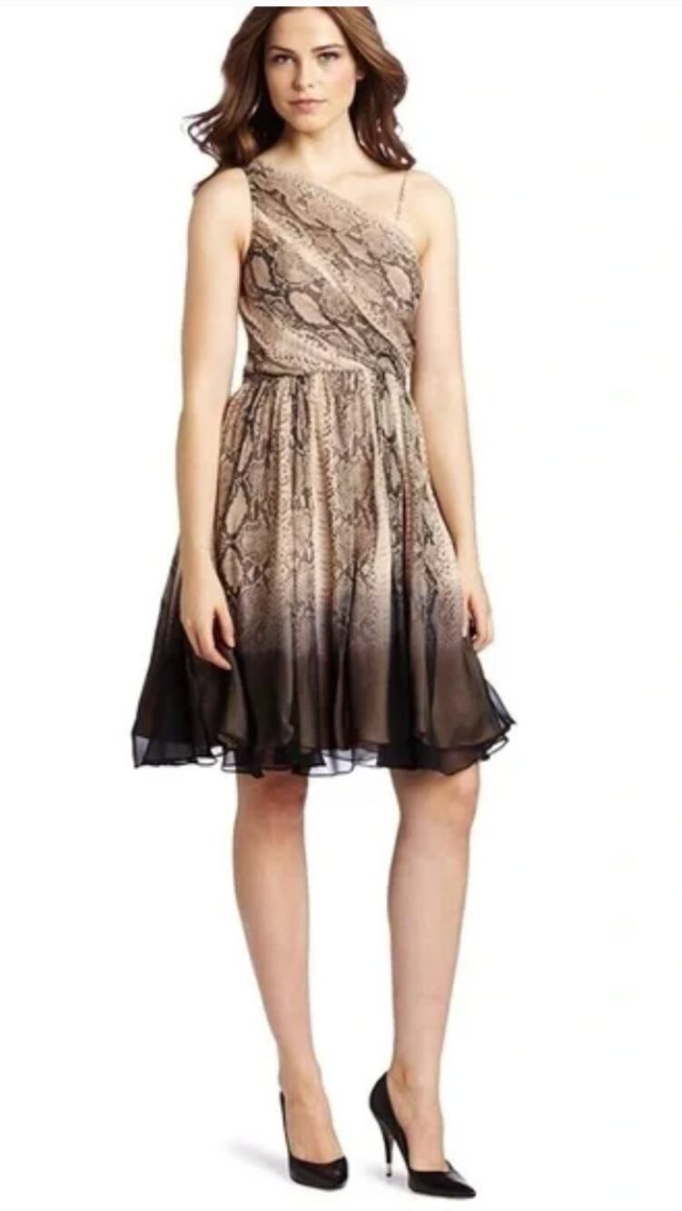 Tracy Reese Silk One Shoulder Frock Dress in Dip Dye Python Size 6 y2k